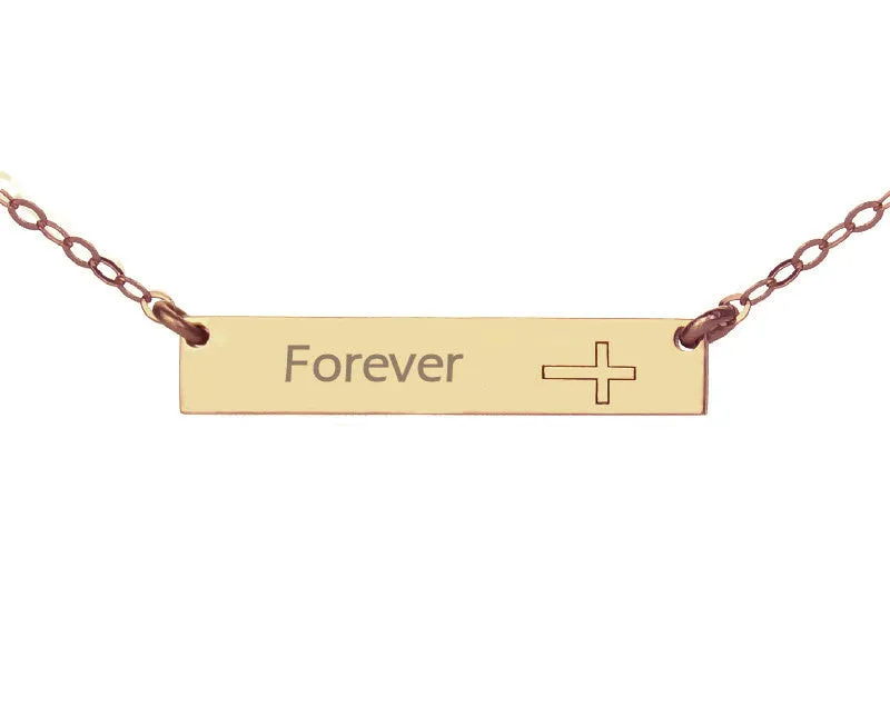 Name Bar Necklace with Cross