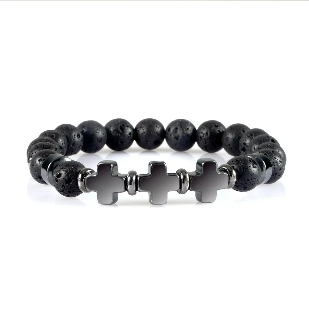 Natural Volcanic Rock Stone Men Bracelets Reiki 7 Chakra Healing Beads Bracelet Black Lava Stretch Elephant Mala Buddha Bangles