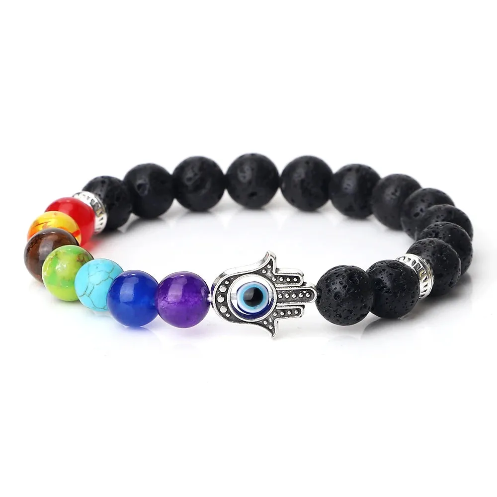 Natural Volcanic Rock Stone Men Bracelets Reiki 7 Chakra Healing Beads Bracelet Black Lava Stretch Elephant Mala Buddha Bangles