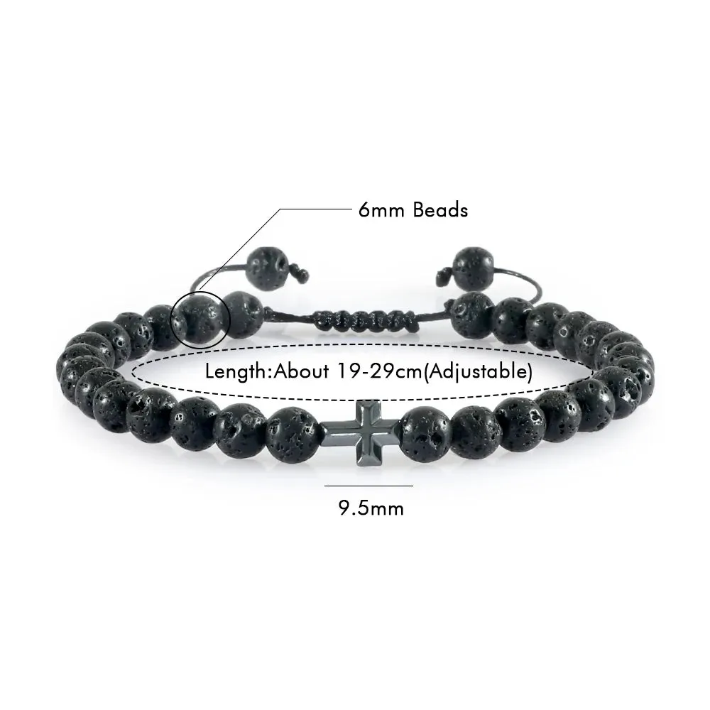 Natural Volcanic Rock Stone Men Bracelets Reiki 7 Chakra Healing Beads Bracelet Black Lava Stretch Elephant Mala Buddha Bangles