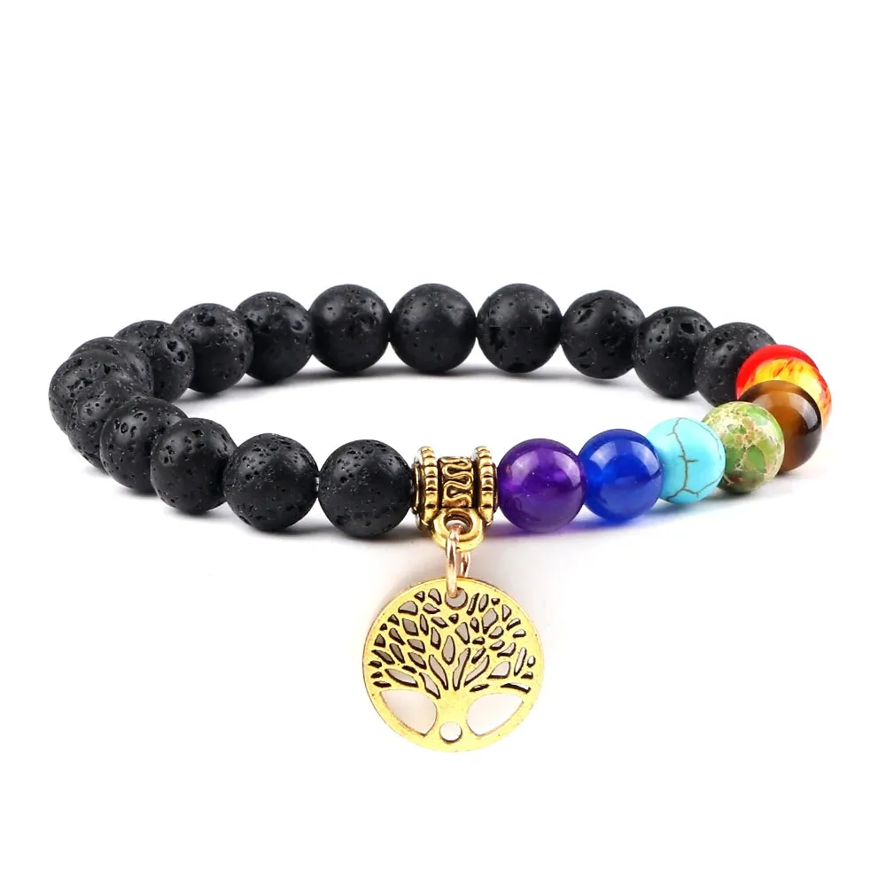 Natural Volcanic Rock Stone Men Bracelets Reiki 7 Chakra Healing Beads Bracelet Black Lava Stretch Elephant Mala Buddha Bangles