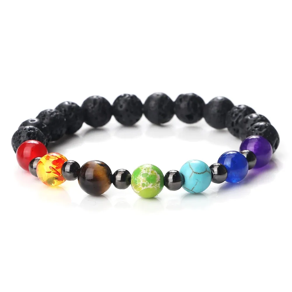 Natural Volcanic Rock Stone Men Bracelets Reiki 7 Chakra Healing Beads Bracelet Black Lava Stretch Elephant Mala Buddha Bangles