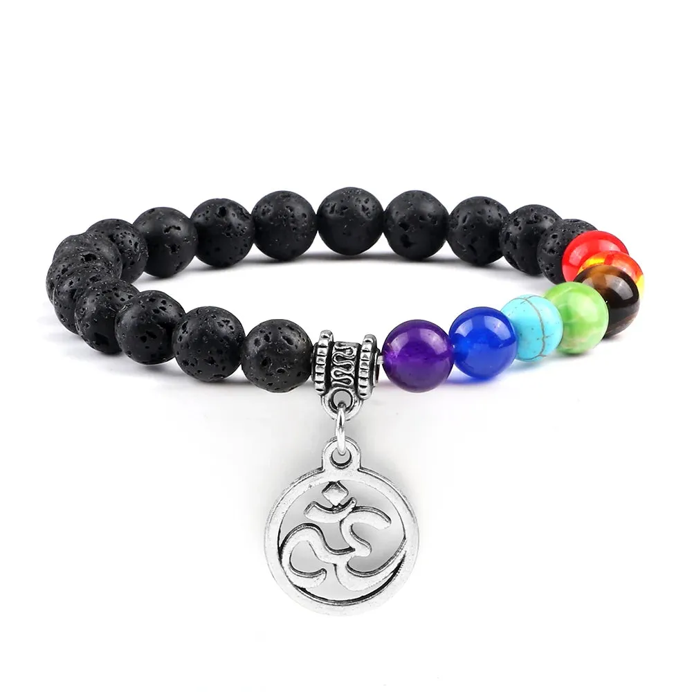 Natural Volcanic Rock Stone Men Bracelets Reiki 7 Chakra Healing Beads Bracelet Black Lava Stretch Elephant Mala Buddha Bangles