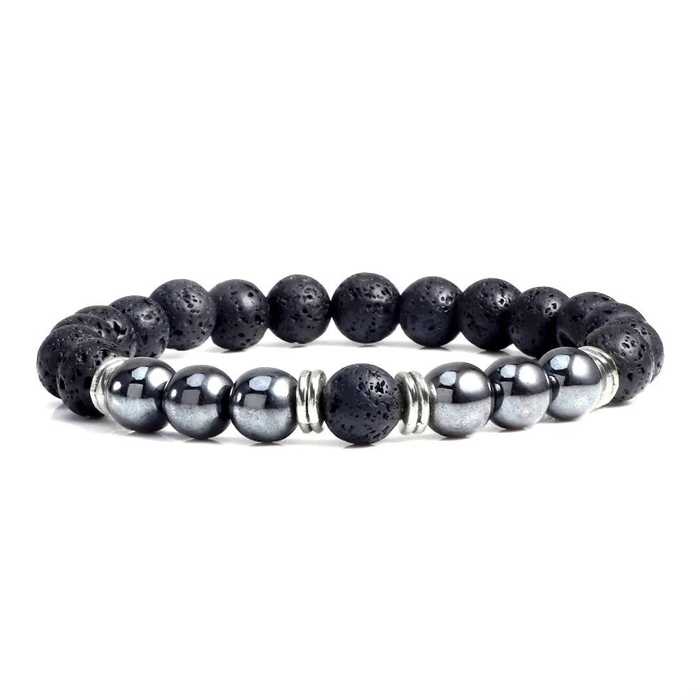 Natural Volcanic Rock Stone Men Bracelets Reiki 7 Chakra Healing Beads Bracelet Black Lava Stretch Elephant Mala Buddha Bangles