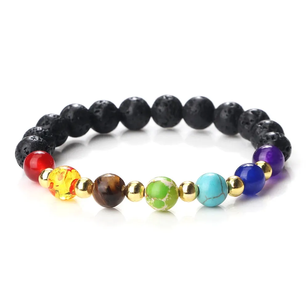 Natural Volcanic Rock Stone Men Bracelets Reiki 7 Chakra Healing Beads Bracelet Black Lava Stretch Elephant Mala Buddha Bangles