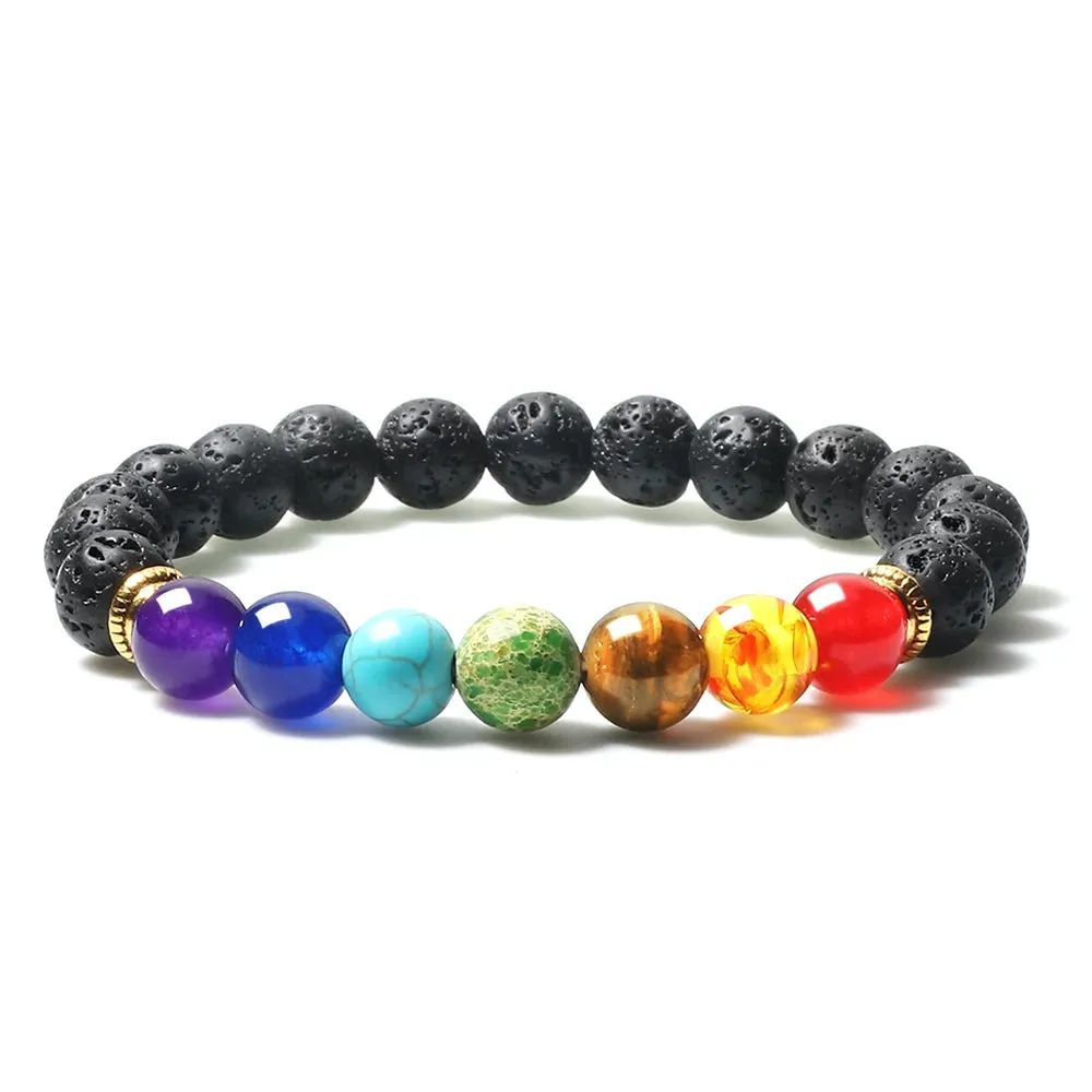 Natural Volcanic Rock Stone Men Bracelets Reiki 7 Chakra Healing Beads Bracelet Black Lava Stretch Elephant Mala Buddha Bangles