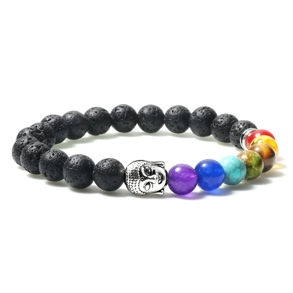 Natural Volcanic Rock Stone Men Bracelets Reiki 7 Chakra Healing Beads Bracelet Black Lava Stretch Elephant Mala Buddha Bangles