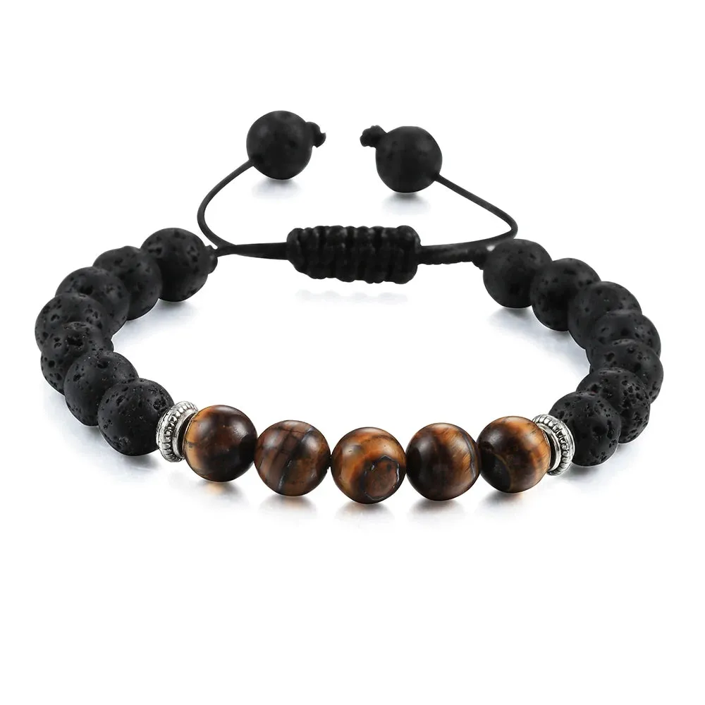 Natural Volcanic Rock Stone Men Bracelets Reiki 7 Chakra Healing Beads Bracelet Black Lava Stretch Elephant Mala Buddha Bangles