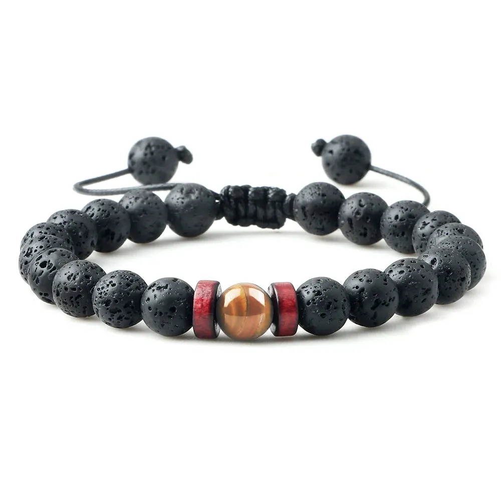 Natural Volcanic Rock Stone Men Bracelets Reiki 7 Chakra Healing Beads Bracelet Black Lava Stretch Elephant Mala Buddha Bangles