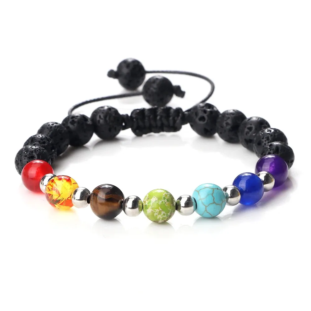 Natural Volcanic Rock Stone Men Bracelets Reiki 7 Chakra Healing Beads Bracelet Black Lava Stretch Elephant Mala Buddha Bangles