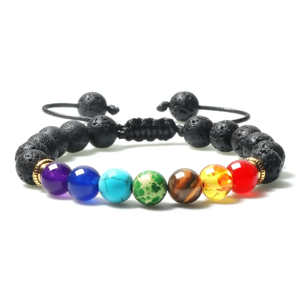 Natural Volcanic Rock Stone Men Bracelets Reiki 7 Chakra Healing Beads Bracelet Black Lava Stretch Elephant Mala Buddha Bangles