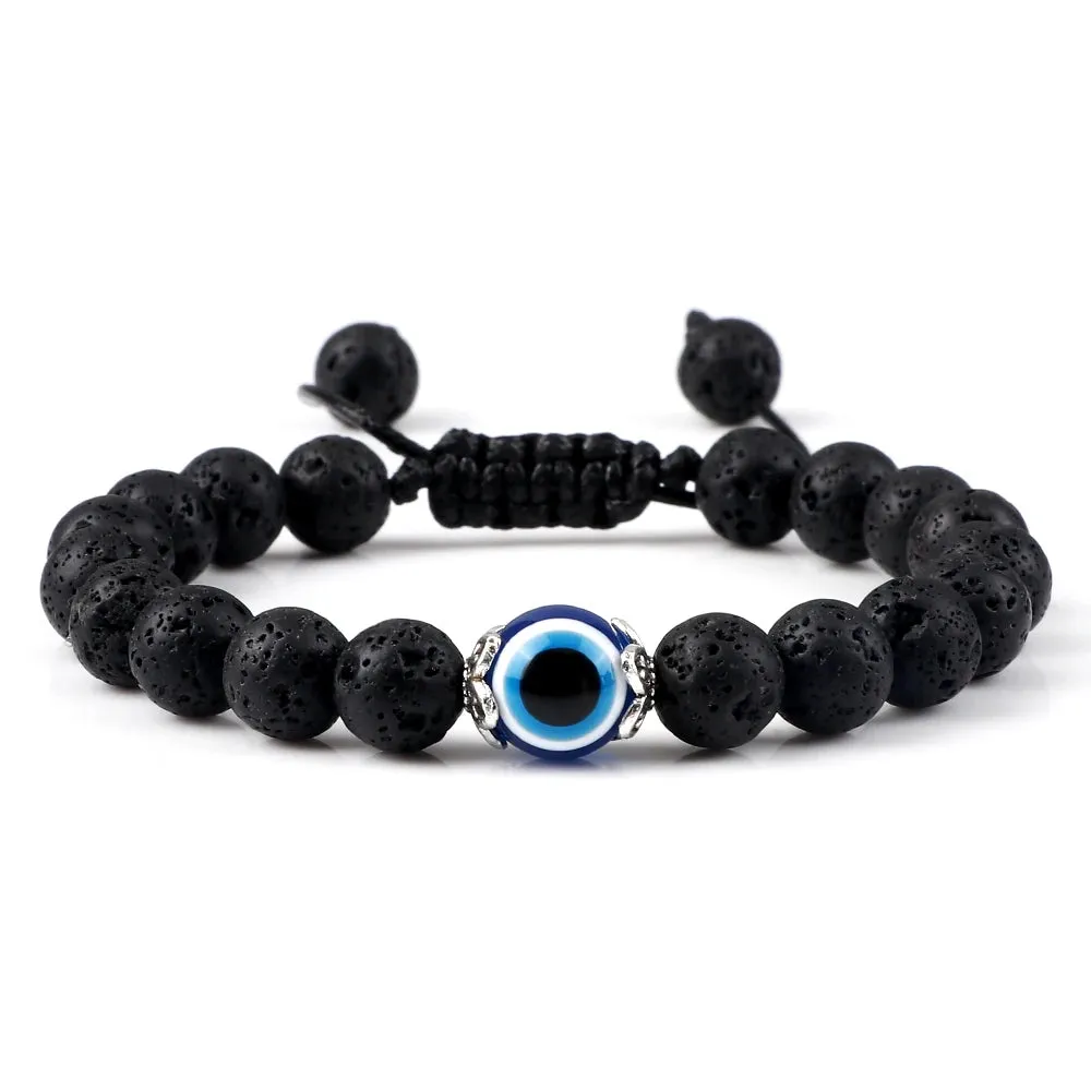 Natural Volcanic Rock Stone Men Bracelets Reiki 7 Chakra Healing Beads Bracelet Black Lava Stretch Elephant Mala Buddha Bangles