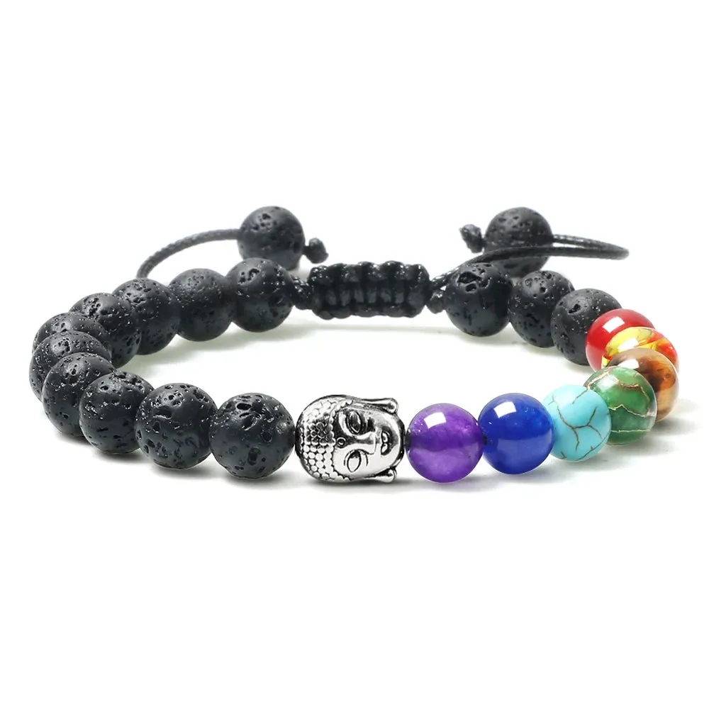 Natural Volcanic Rock Stone Men Bracelets Reiki 7 Chakra Healing Beads Bracelet Black Lava Stretch Elephant Mala Buddha Bangles