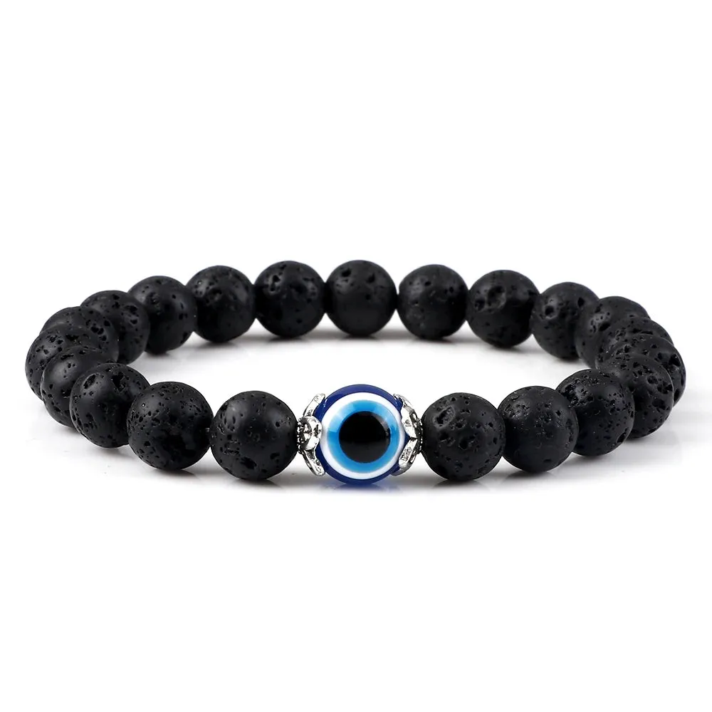 Natural Volcanic Rock Stone Men Bracelets Reiki 7 Chakra Healing Beads Bracelet Black Lava Stretch Elephant Mala Buddha Bangles