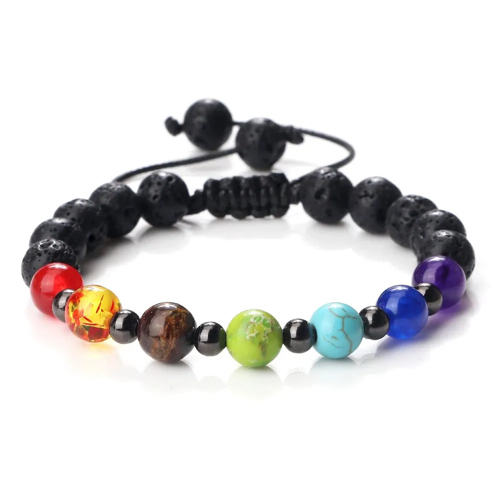 Natural Volcanic Rock Stone Men Bracelets Reiki 7 Chakra Healing Beads Bracelet Black Lava Stretch Elephant Mala Buddha Bangles