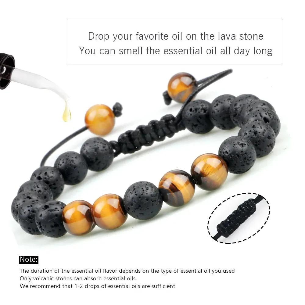 Natural Volcanic Rock Stone Men Bracelets Reiki 7 Chakra Healing Beads Bracelet Black Lava Stretch Elephant Mala Buddha Bangles