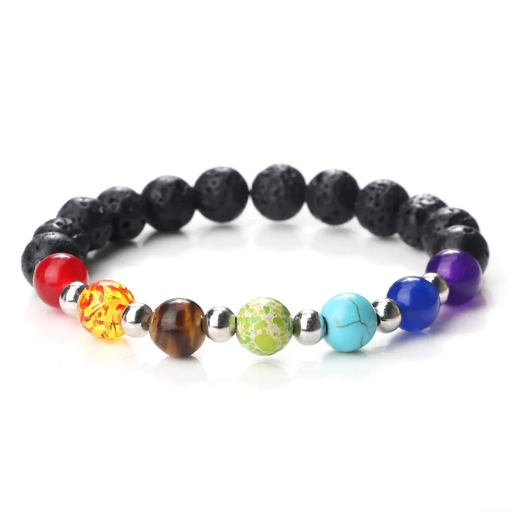 Natural Volcanic Rock Stone Men Bracelets Reiki 7 Chakra Healing Beads Bracelet Black Lava Stretch Elephant Mala Buddha Bangles