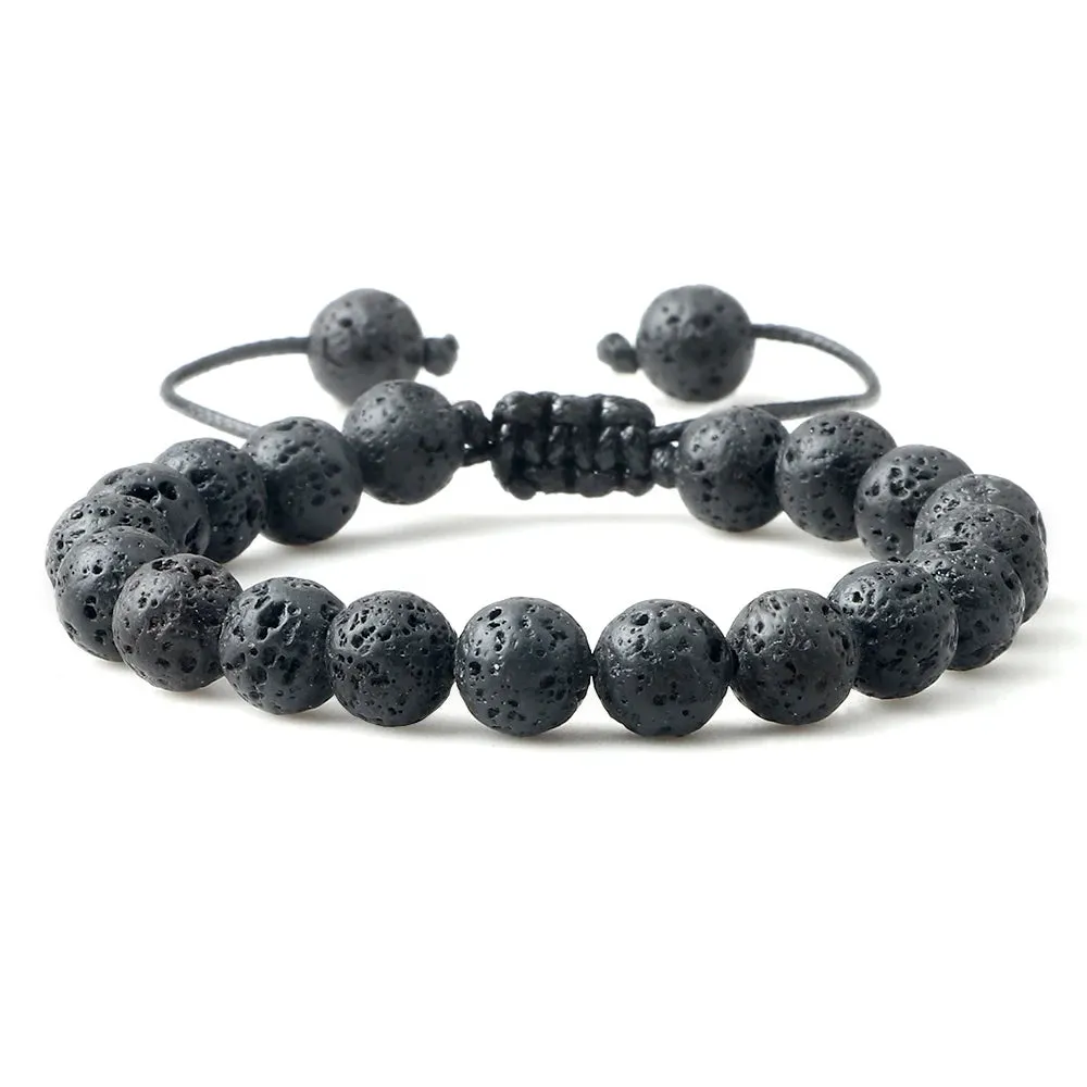 Natural Volcanic Rock Stone Men Bracelets Reiki 7 Chakra Healing Beads Bracelet Black Lava Stretch Elephant Mala Buddha Bangles