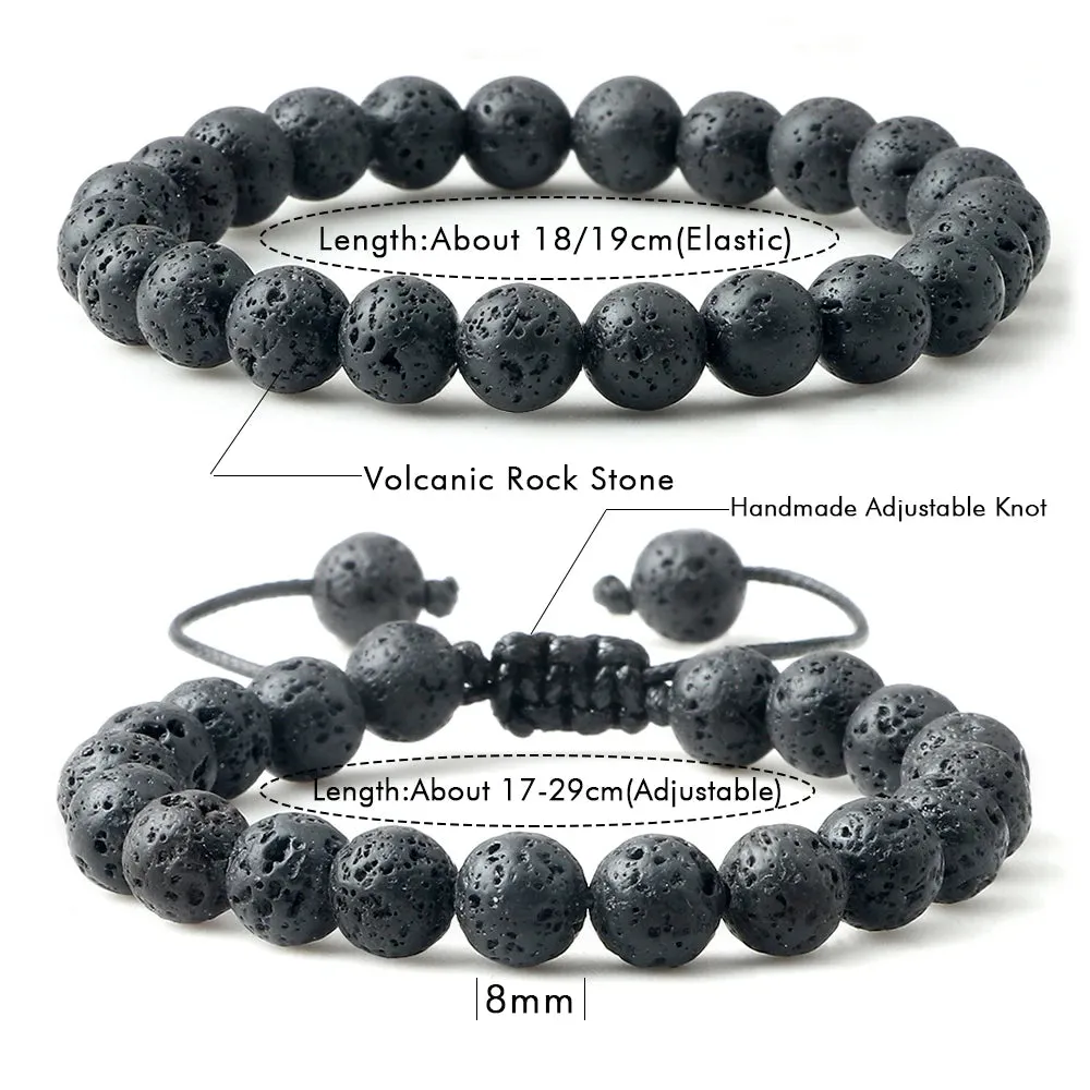 Natural Volcanic Rock Stone Men Bracelets Reiki 7 Chakra Healing Beads Bracelet Black Lava Stretch Elephant Mala Buddha Bangles