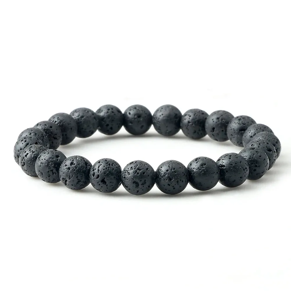 Natural Volcanic Rock Stone Men Bracelets Reiki 7 Chakra Healing Beads Bracelet Black Lava Stretch Elephant Mala Buddha Bangles