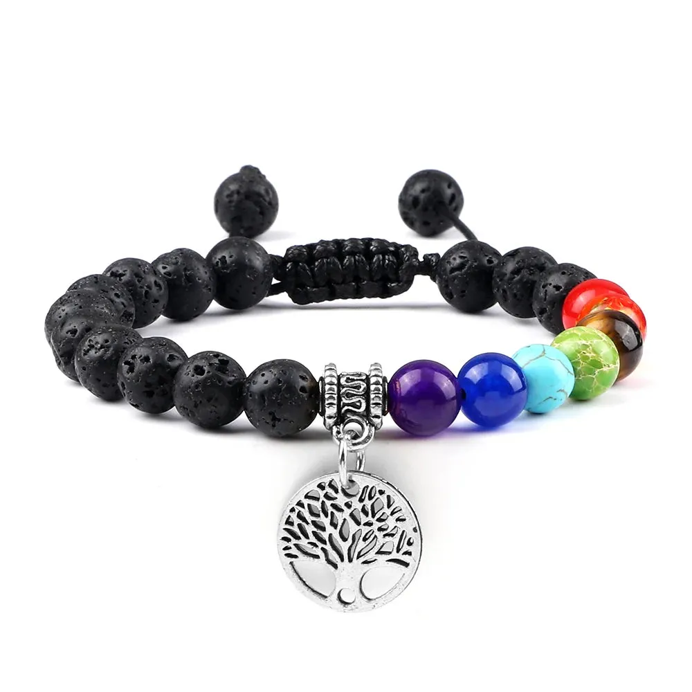 Natural Volcanic Rock Stone Men Bracelets Reiki 7 Chakra Healing Beads Bracelet Black Lava Stretch Elephant Mala Buddha Bangles