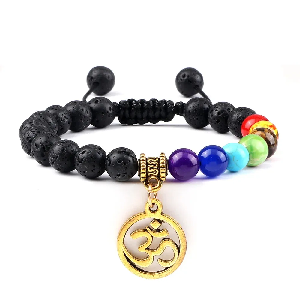 Natural Volcanic Rock Stone Men Bracelets Reiki 7 Chakra Healing Beads Bracelet Black Lava Stretch Elephant Mala Buddha Bangles