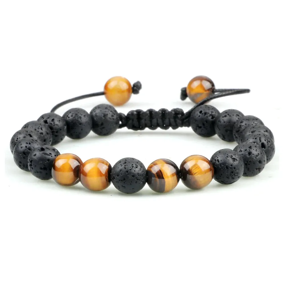 Natural Volcanic Rock Stone Men Bracelets Reiki 7 Chakra Healing Beads Bracelet Black Lava Stretch Elephant Mala Buddha Bangles