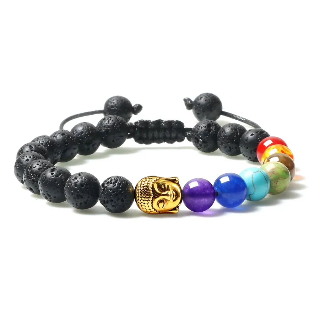 Natural Volcanic Rock Stone Men Bracelets Reiki 7 Chakra Healing Beads Bracelet Black Lava Stretch Elephant Mala Buddha Bangles