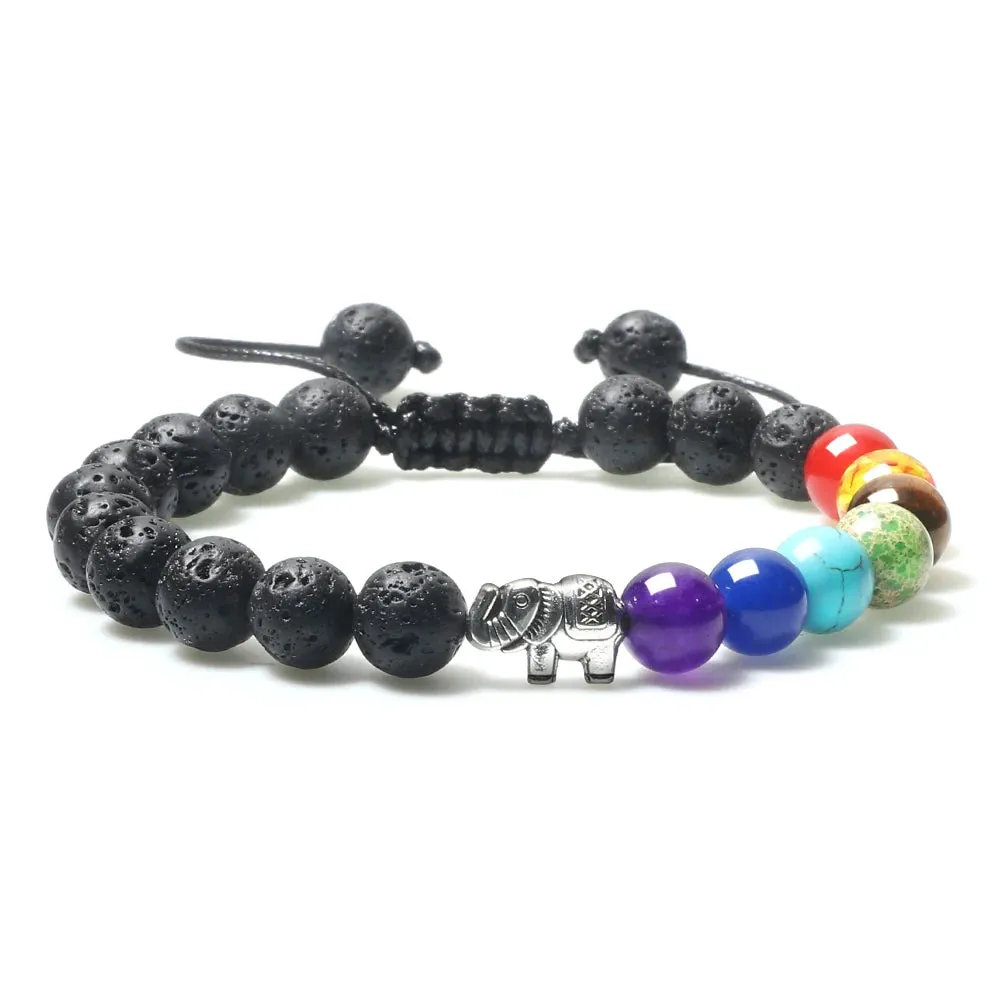 Natural Volcanic Rock Stone Men Bracelets Reiki 7 Chakra Healing Beads Bracelet Black Lava Stretch Elephant Mala Buddha Bangles