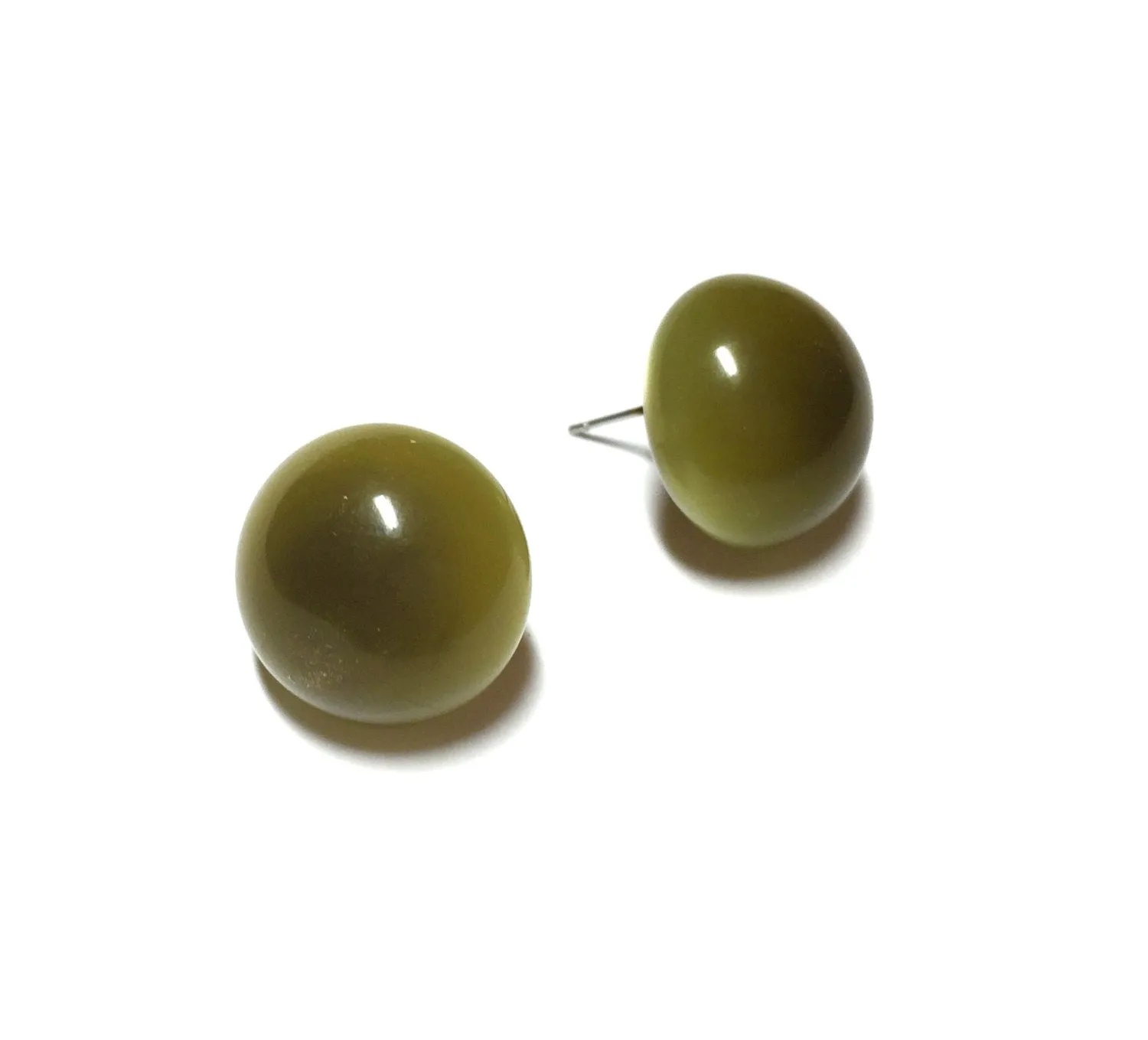 Olive Green Moonglow Retro Button Stud Earrings