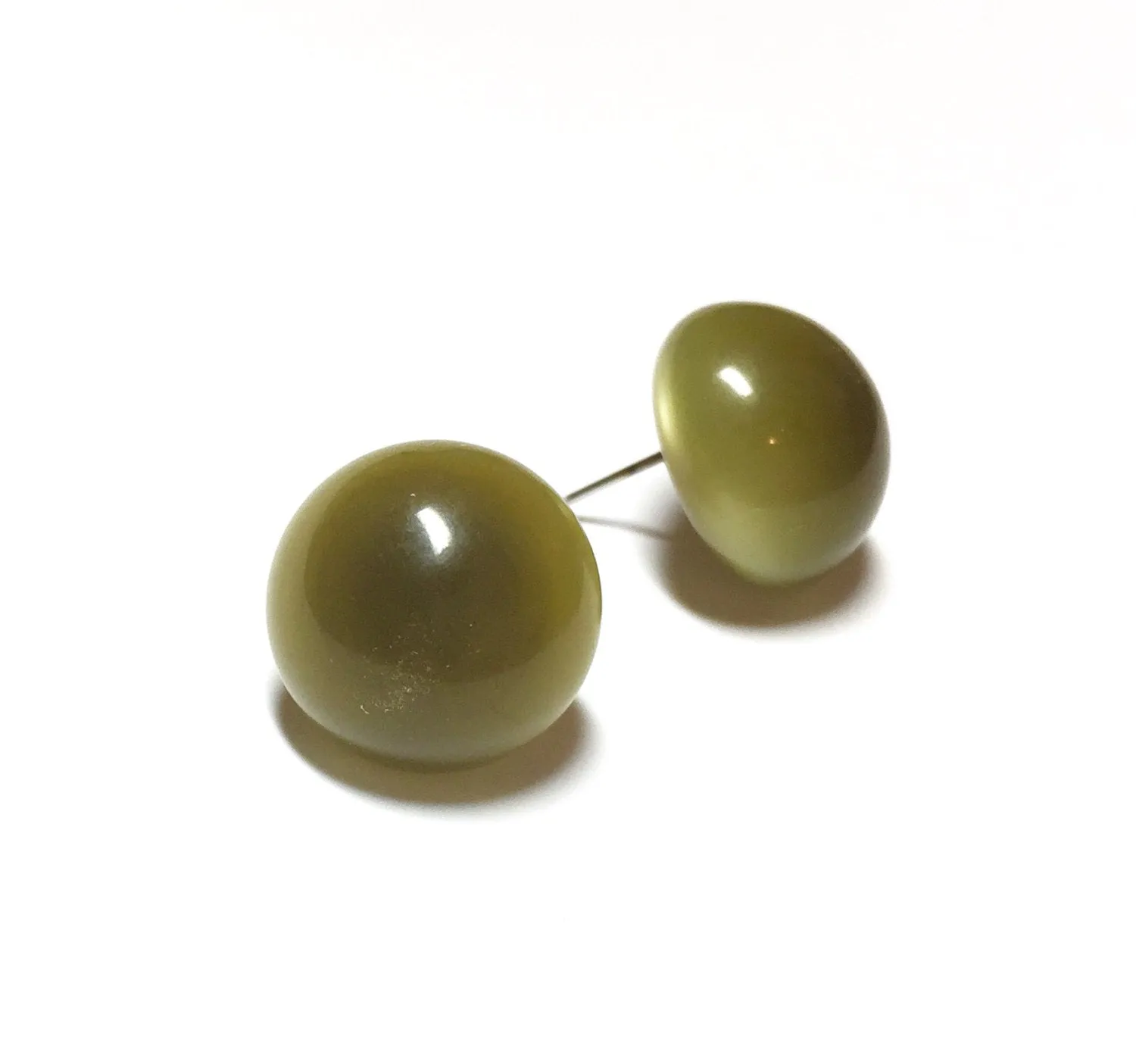 Olive Green Moonglow Retro Button Stud Earrings