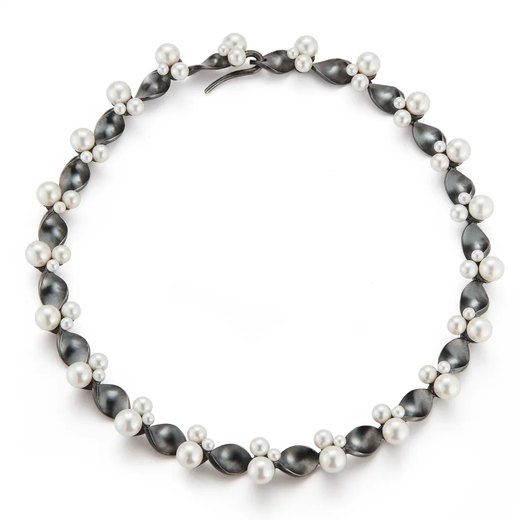 On The Edge Oxidized Sterling Silver and Pearl Necklace