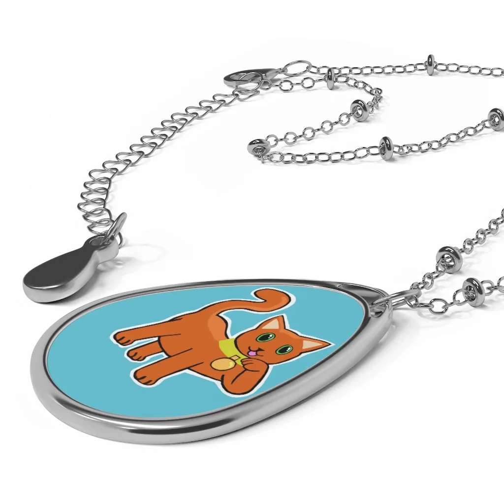 Orange Kitty Oval Necklace