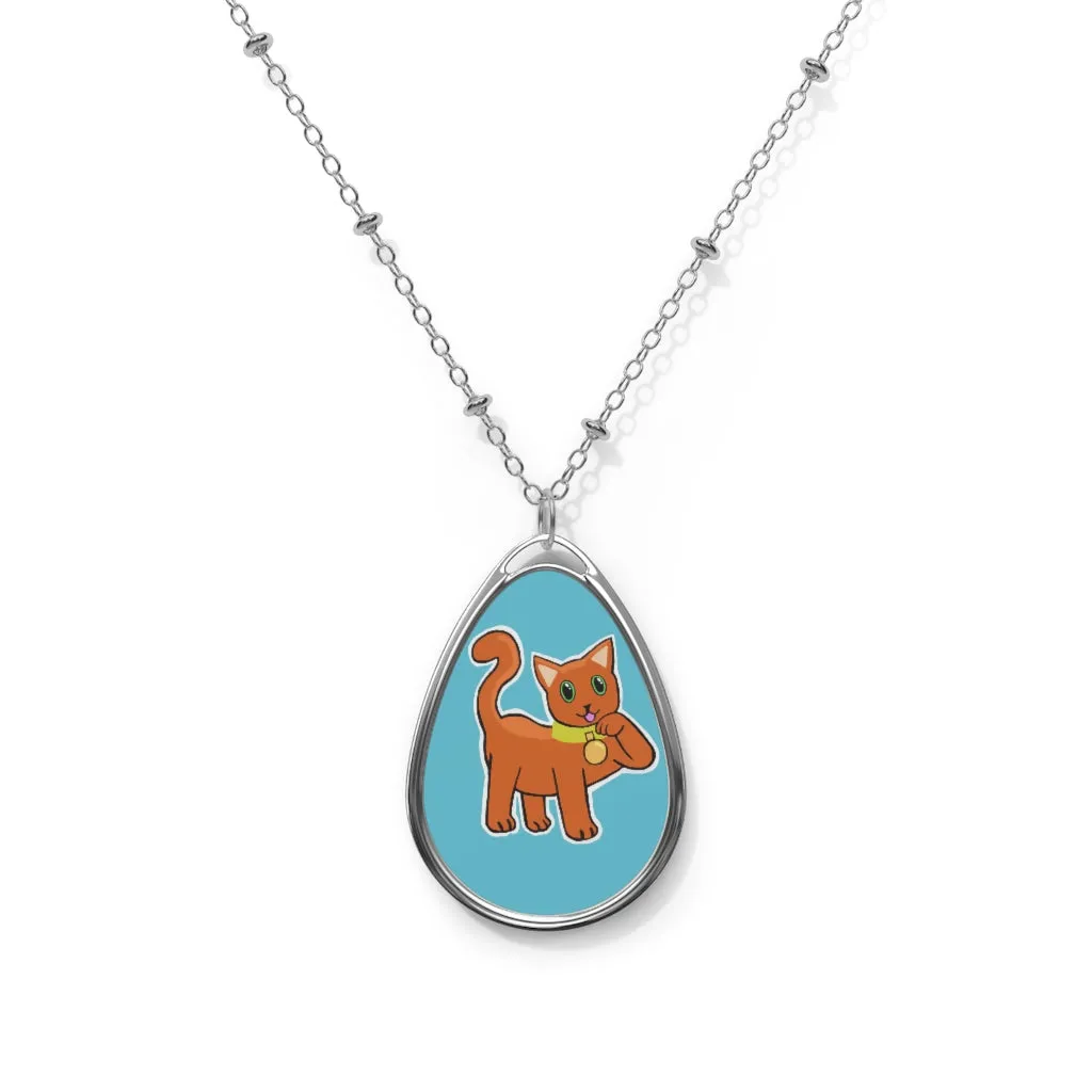 Orange Kitty Oval Necklace