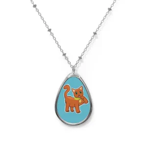 Orange Kitty Oval Necklace