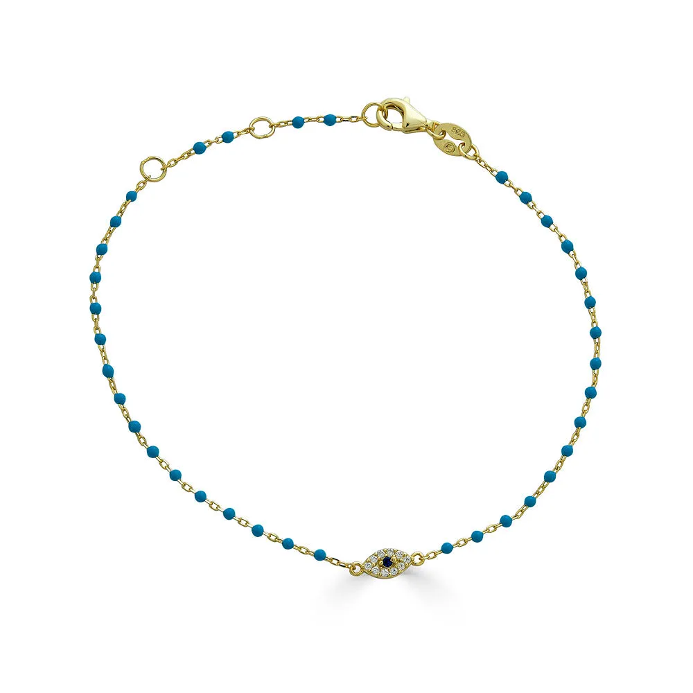 PAVE CZ EVIL EYE ENAMEL BEADS BRACELET