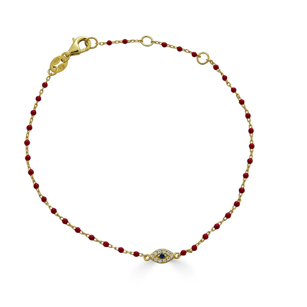 PAVE CZ EVIL EYE ENAMEL BEADS BRACELET