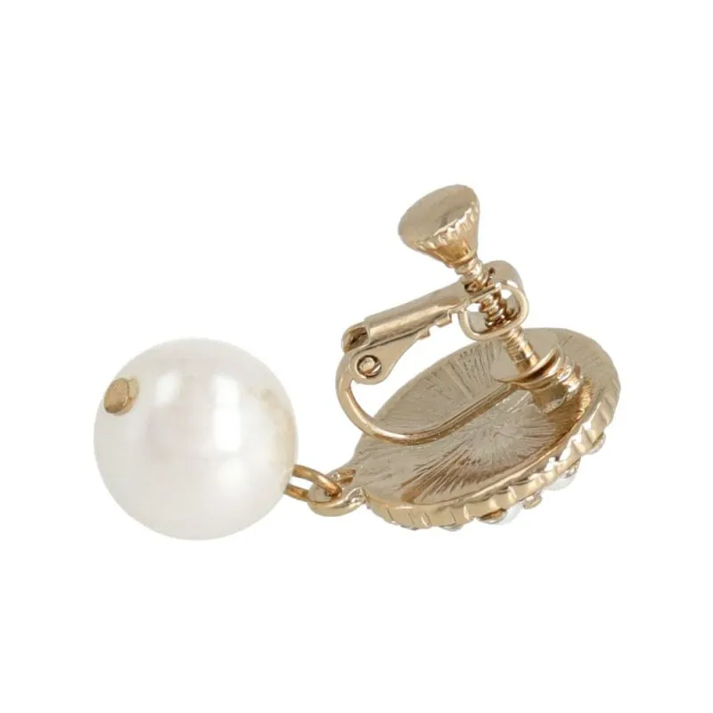 Pave Disc  Drop Pearl Clip On Earrings