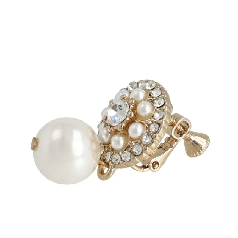 Pave Disc  Drop Pearl Clip On Earrings