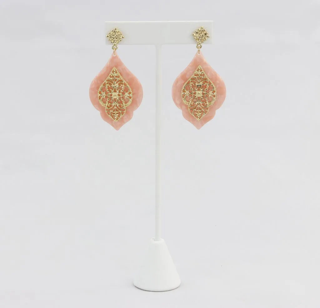 Peach with decorative gold filigree earring