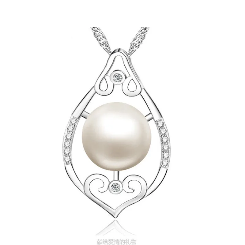 (Pendant Only) Leaf Shape with Freshwater Pearl Silver Pendant for Women