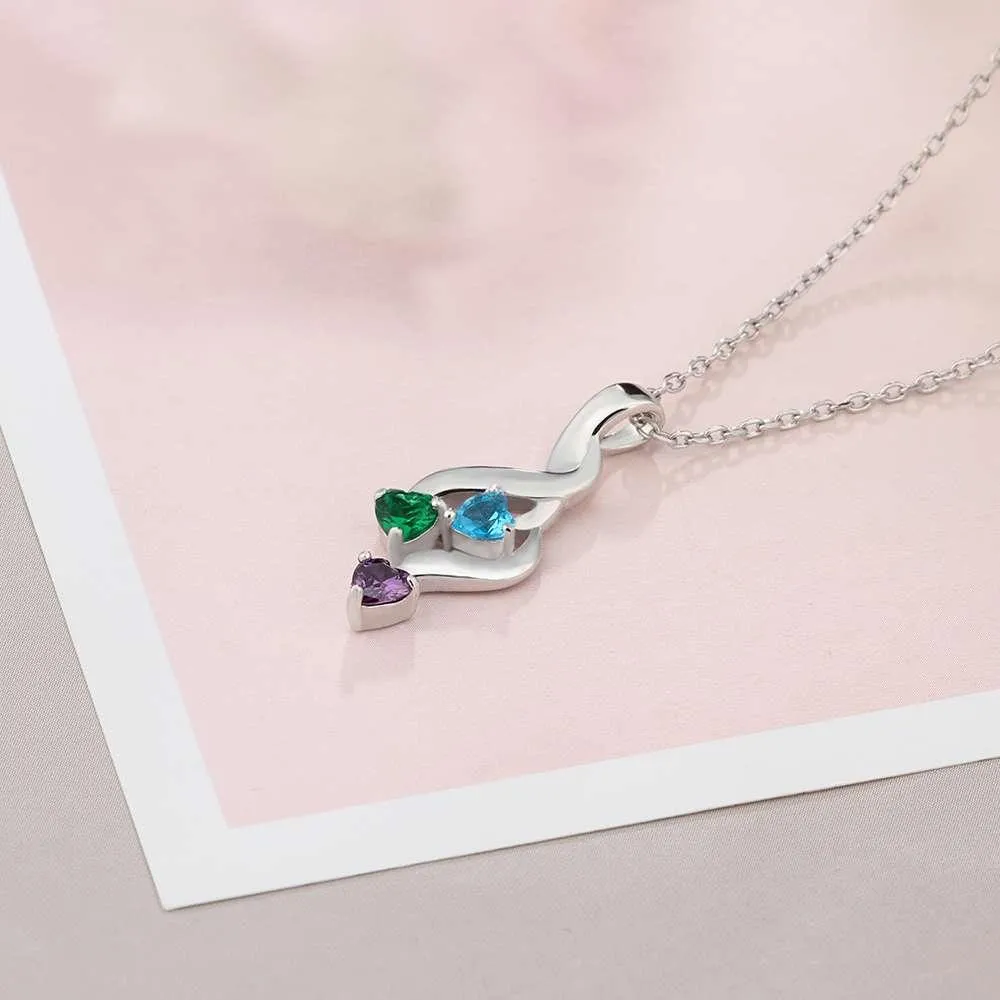 Personalized 3 Heart Birthstone Engrave Name Pendant Necklace