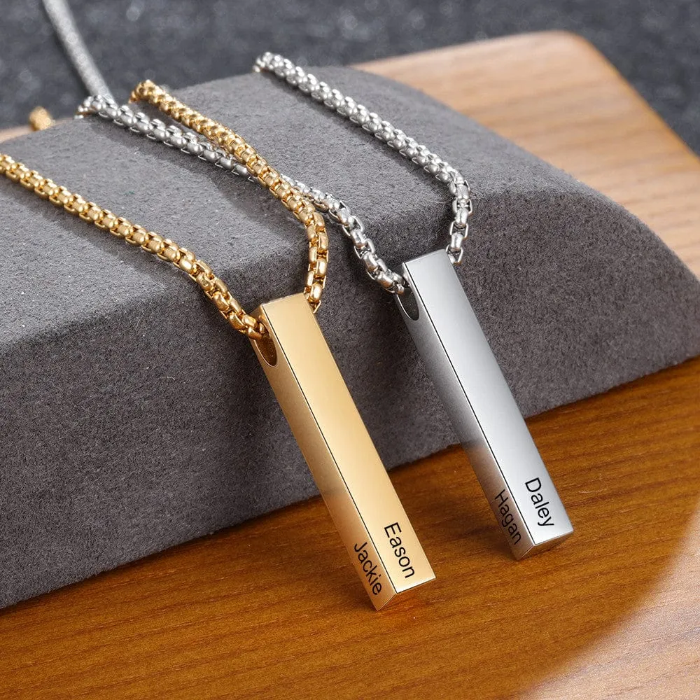 Personalized Stainless Steal Vertical Bar Necklace with 4 names