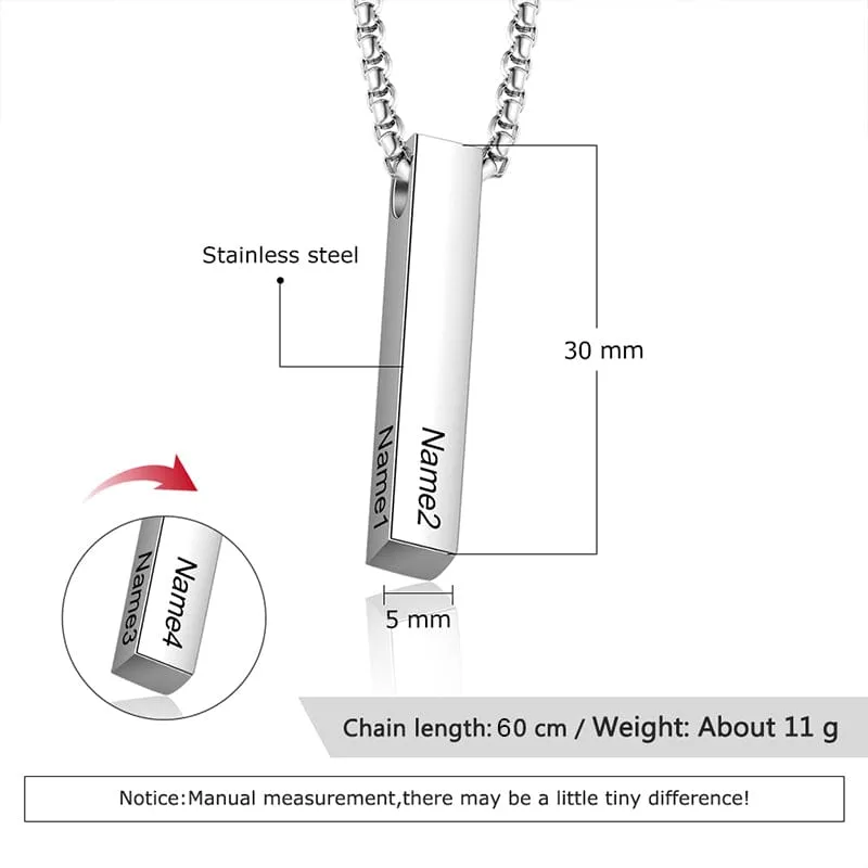 Personalized Stainless Steal Vertical Bar Necklace with 4 names