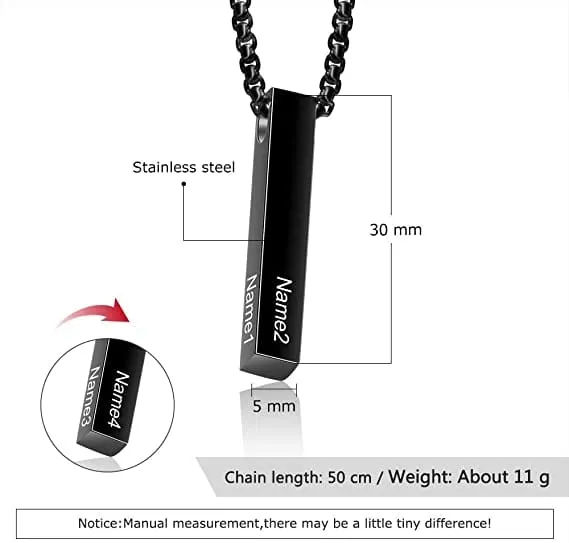 Personalized Stainless Steal Vertical Bar Necklace with 4 names