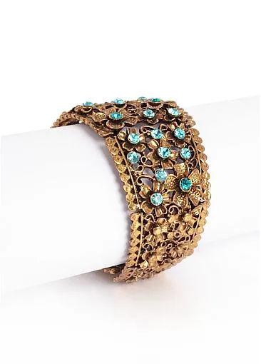 Popular Bracelets With Stuning Blue Rhinestones Fantastic Vintage Gold Alloy