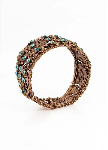 Popular Bracelets With Stuning Blue Rhinestones Fantastic Vintage Gold Alloy