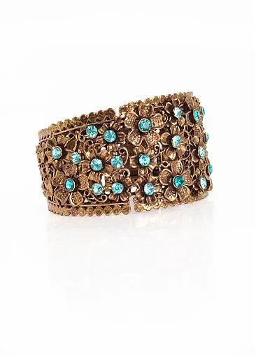 Popular Bracelets With Stuning Blue Rhinestones Fantastic Vintage Gold Alloy