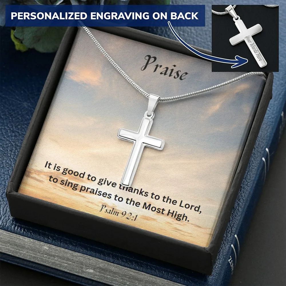 Praise Personalized Stainless Steel Cross Necklace, Cross Pendant, Holy Confirmation, Gift from Godparent, Gift from Parents, Confirmation Necklace, Baptism Gift, First Communion, Faith, Christening, Confirmation, Cross Necklace