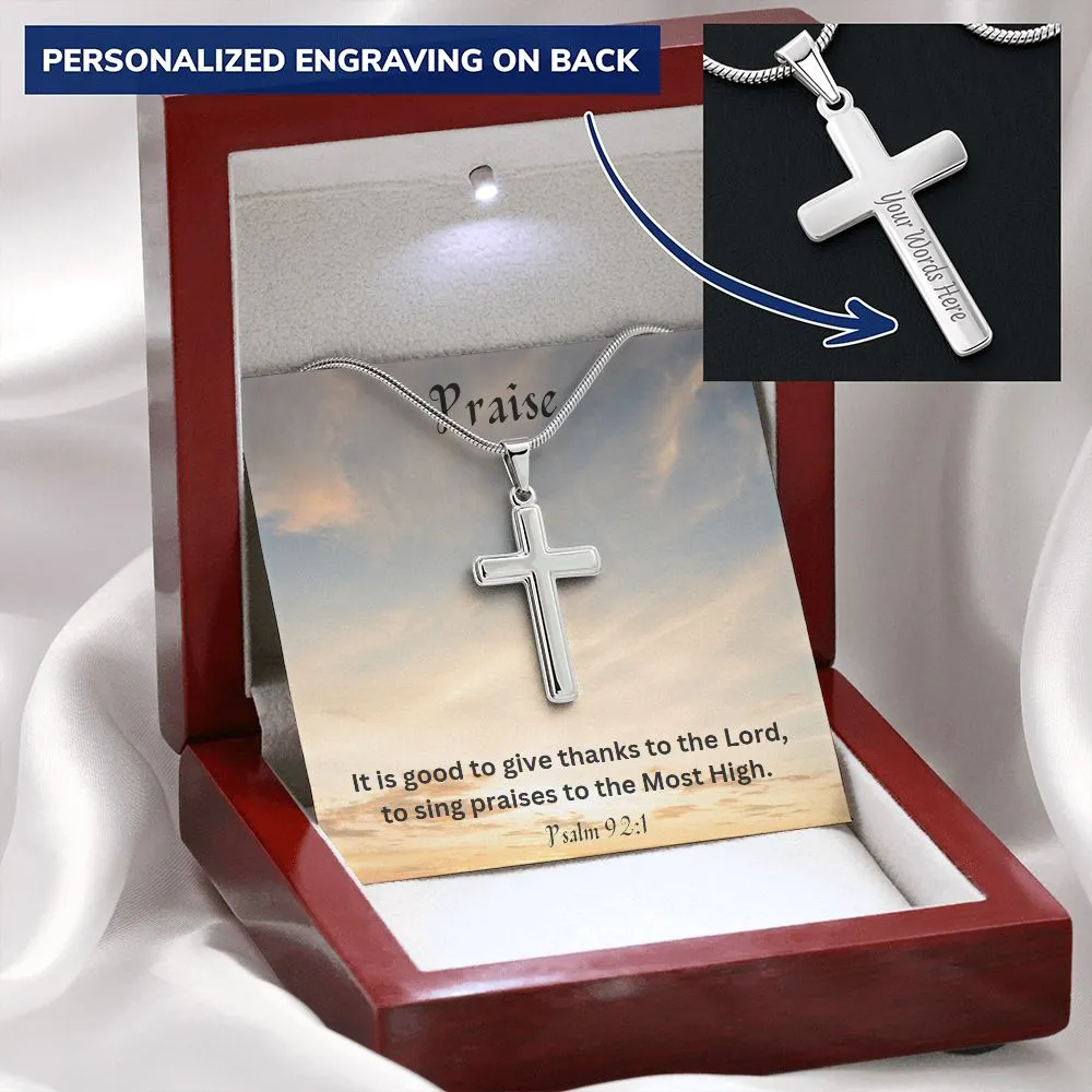 Praise Personalized Stainless Steel Cross Necklace, Cross Pendant, Holy Confirmation, Gift from Godparent, Gift from Parents, Confirmation Necklace, Baptism Gift, First Communion, Faith, Christening, Confirmation, Cross Necklace